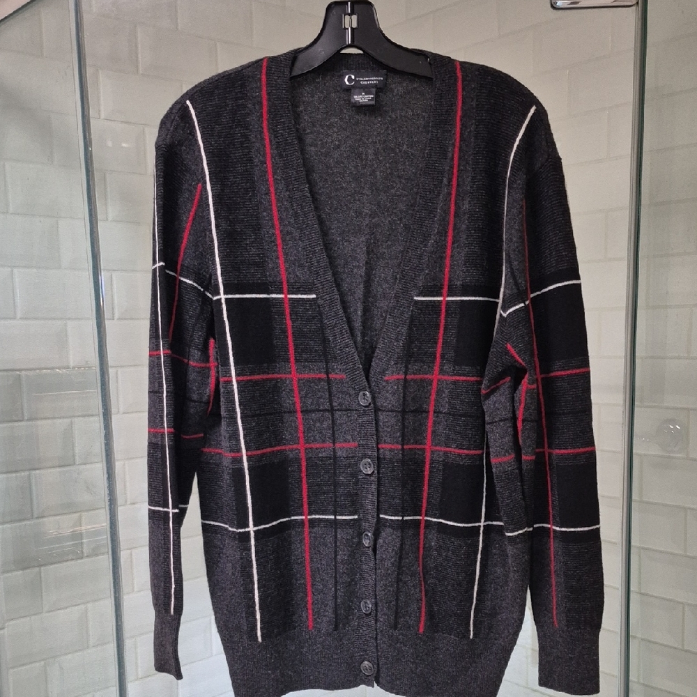Bloomingdale's Black and Red Plaid Cardigan